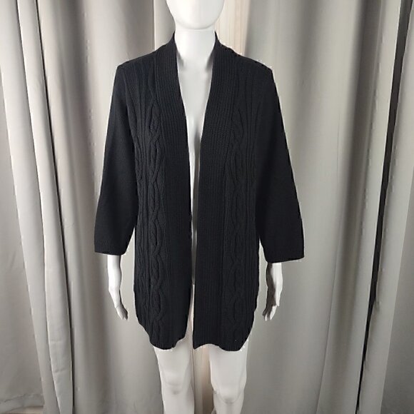 croft & barrow Sweaters - Croft & Barrow Black Cotton Blend Open Front Cardigan Long Sleeve Sweater Sze 1X